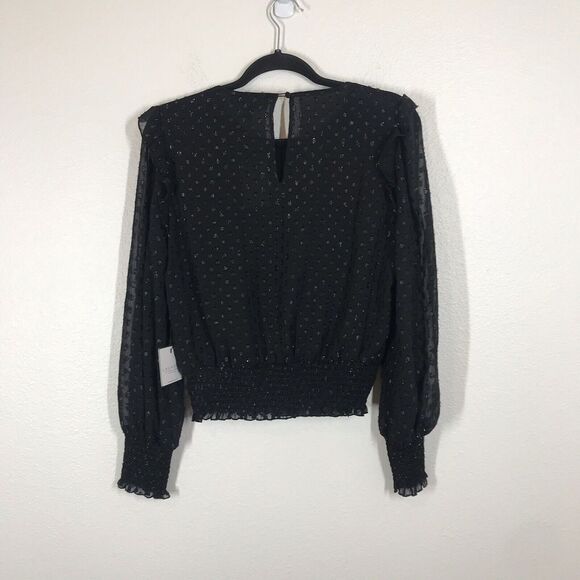 Laundry By Shelli Segal Women's Black Dot Blouse Size Medium Long Sleeve Ruffle - Picture 6 of 10